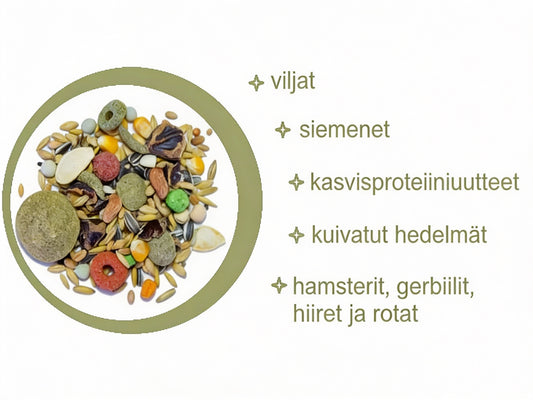 Jyrsijöiden täysravinto mix kasveilla ja hedelmillä