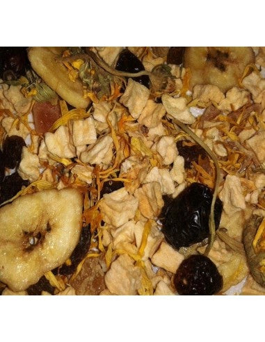 C-vitamiinilla rikastettu hedelmäsalaatti on herkullinen hedelmäsekoitus, joka on runsaskuituinen. Sisältää luonnollisia antioksidantteja, vitamiineja ja mineraaleja. Rikastettu ruusunmarjoilla, jotka ovat erinomainen C-vitamiinin lähde