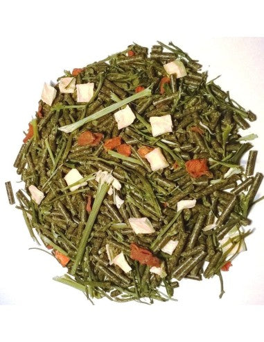 Reseptti sisältää vain korkealaatuisia kasviperäisiä ainesosia tyydyttääkseen parhaalla mahdollisella tavalla niiden luonnollisen, yksinomaan kasvissyöjäruokavalion. Kuitu (vähintään 22 %) tukee suoliston asianmukaista toimintaa ja mahdollistaa jatkuvasti kasvavien hampaiden optimaalisen kulumisen.